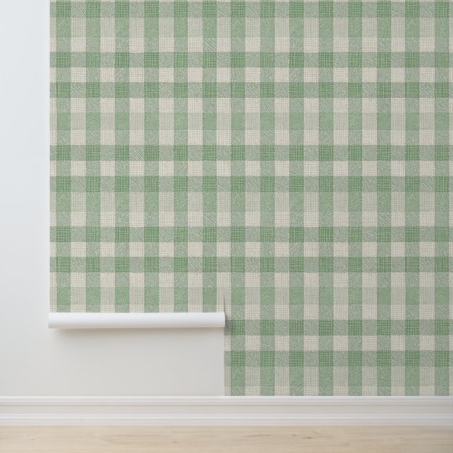Green Squares Pattern Vintage Look Wallpaper (Application)