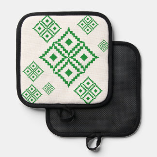Green squares resembling Thai patterns Pot Holder