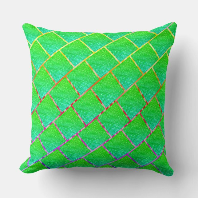 Green squares separated by lines in three colors  cushion (Front)
