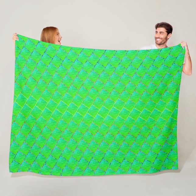 Green squares separated by lines in three colors  fleece blanket (In Situ)