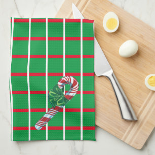 Green Squares W/ Red & White Lines Kitchen Towels