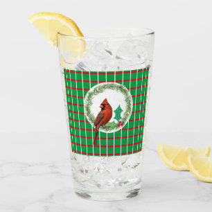 Green Squares With Red & White Lines Glass Cup