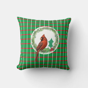 Green Squares With Red & White Lines Throw Pillow