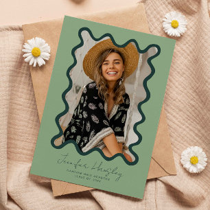 Green Squiggly Photo Frame Graduation Announcement
