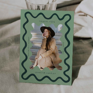 Green Squiggly Wavy Frame Graduation Thank You Announcement