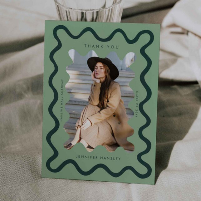 Green Squiggly Wavy Frame Graduation Thank You Announcement (Creator Uploaded)