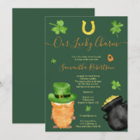 Green St Patrick watercolor baby shower by mail