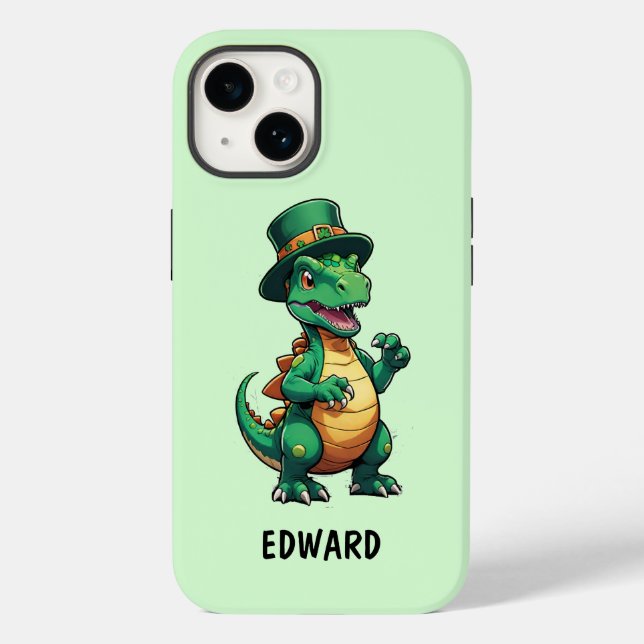Green St Patrick's day dinosaur Case-Mate iPhone Case (Back)