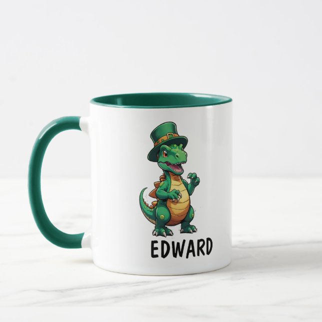 Green St Patrick's day dinosaur Mug (Left)