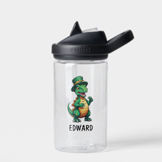 Green St Patrick's day dinosaur Water Bottle