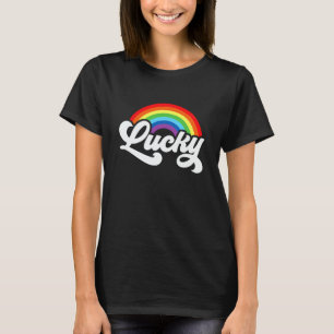 Green St Patricks Day For Women Lucky Rainbow Retr T-Shirt