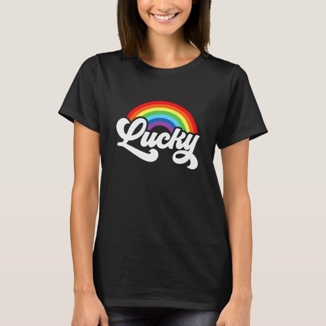 Green St Patricks Day For Women Lucky Rainbow Retr T-Shirt (Front)