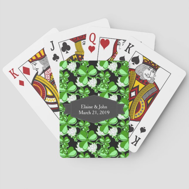 Green St. Patrick's Day Green Shamrock Ireland Playing Cards (Back)