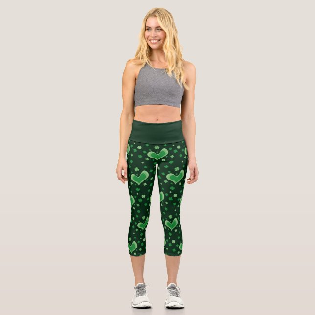 Green St Patrick's Day high waist capri leggings (Front)