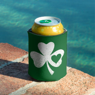 Green St Patricks Day Irish Patty's Heart Shamrock Can Cooler