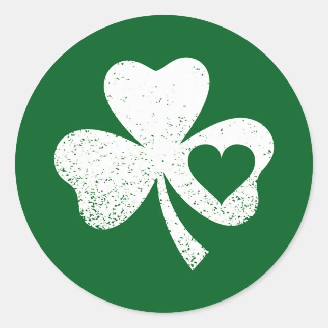 Green St Patricks Day Irish Patty's Heart Shamrock Classic Round Sticker (Front)