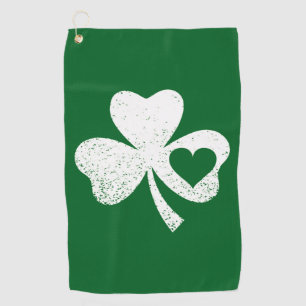 Green St Patricks Day Irish Patty's Heart Shamrock Golf Towel