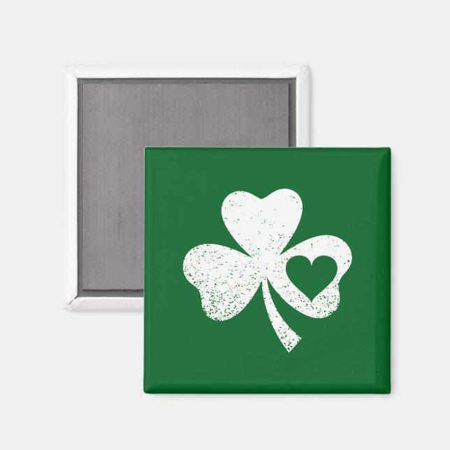 Green St Patricks Day Irish Patty's Heart Shamrock Magnet (Front/Back)