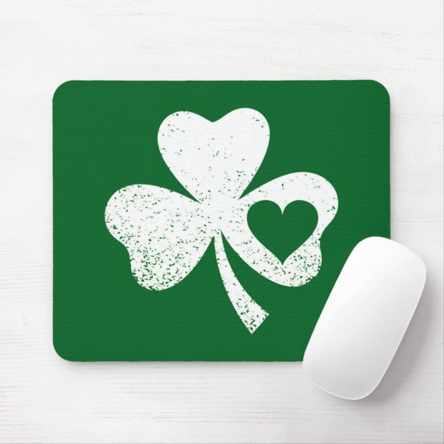 Green St Patricks Day Irish Patty's Heart Shamrock Mouse Mat (With Mouse)