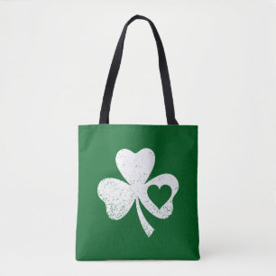 Green St Patricks Day Irish Patty's Heart Shamrock Tote Bag