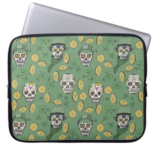 Green St Patrick's Day Irish Sugar Skull Custom Laptop Sleeve