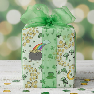 Green St. Patrick's Day Leprechaun Pot of Gold Wrapping Paper