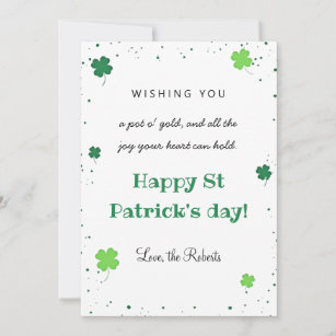 green st patrick's day modern clover funny luck holiday card
