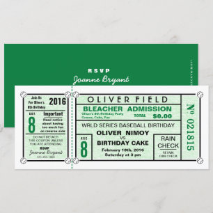 Green Stadium Ticket Baseball Birthday Invitation