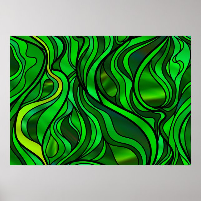 Green Stained Glass Abstract Poster (Front)