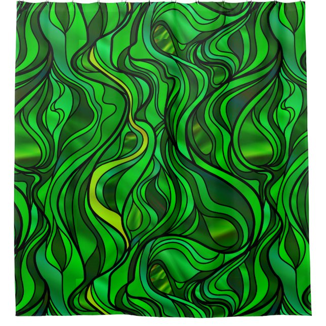 Green Stained Glass Abstract Shower Curtain (Front)