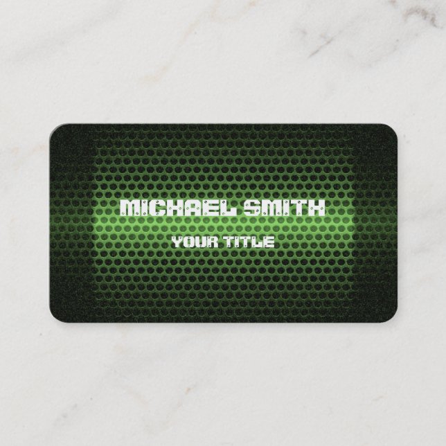 Green Stainless Steel Metal Hole Business Card (Front)