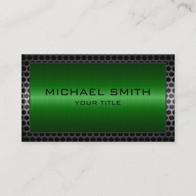 Green Stainless Steel Modern Metal Border Business Card (Front)