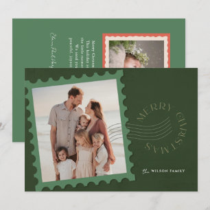 Green Stamp 2 Photo Christmas Holiday Card