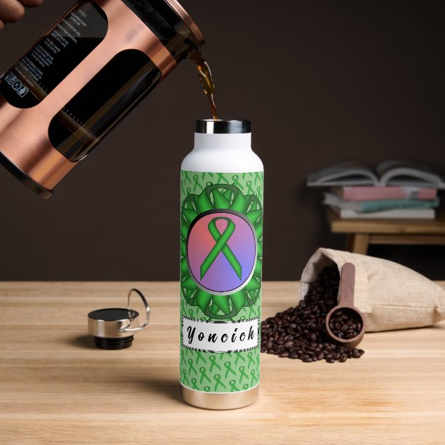 Green Standard Ribbon by Kenneth Yoncich Water Bottle (Coffee)