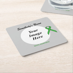 Green Standard Ribbon Template by Kenneth Yoncich Square Paper Coaster