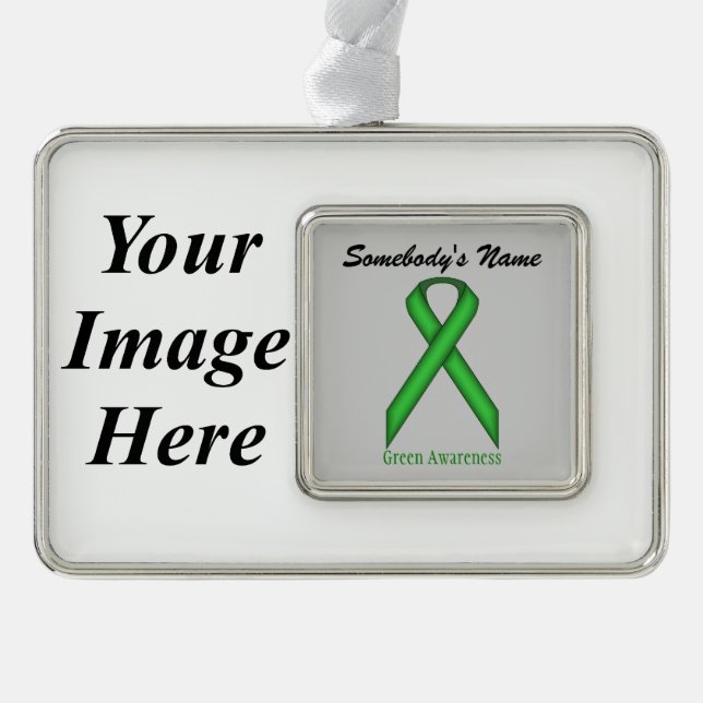 Green Standard Ribbon Tmpl (H-I)by Kenneth Yoncich Silver Plated Framed Ornament (Front)