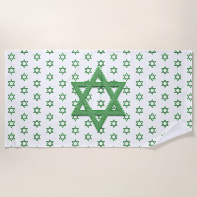 Green Star of David Seamless Beach Towel (Front)