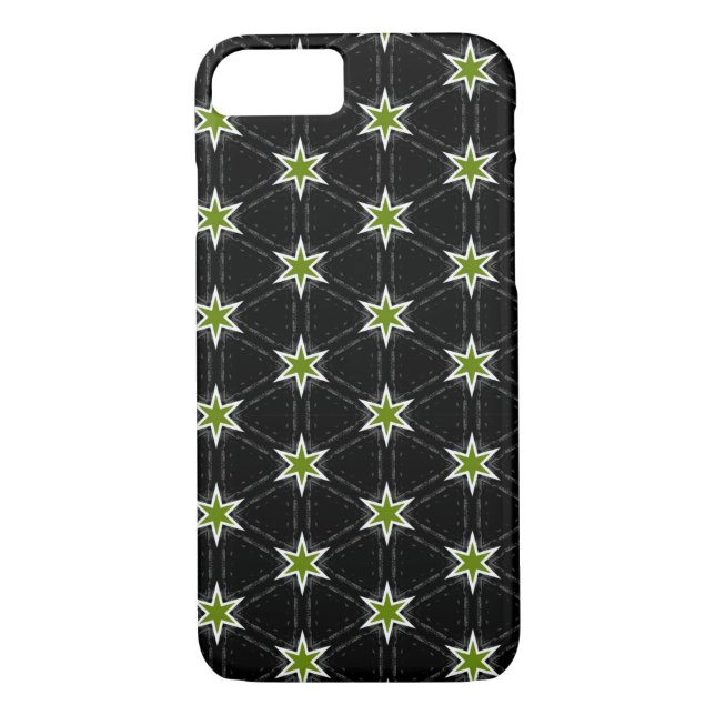 Green Star Pattern on Black Background Case-Mate iPhone Case (Back)