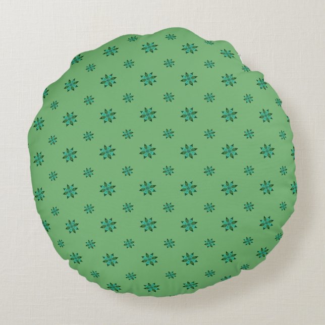 Green Star Round Throw Pillow (Back)