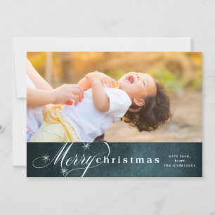 Green Star Snow Overlay Merry Christmas Photo Card