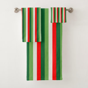 Green, Star White And Red Clover Pinstripes Bath Towel Set