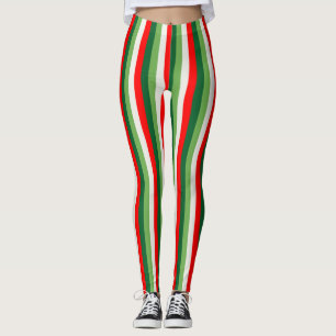 Green, Star White And Red Clover Pinstripes Leggings