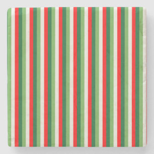 Green, Star White And Red Clover Pinstripes Stone Coaster