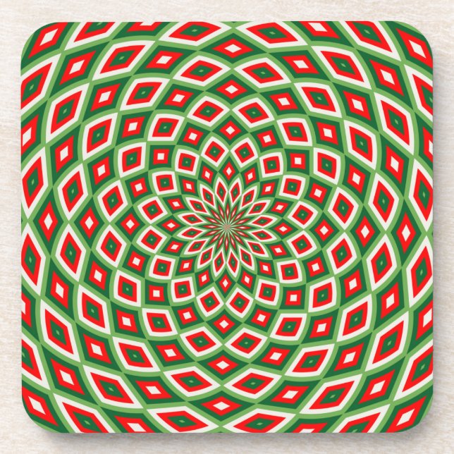 Green, Star White and Red Dome Effect Pattern Coaster (Front)