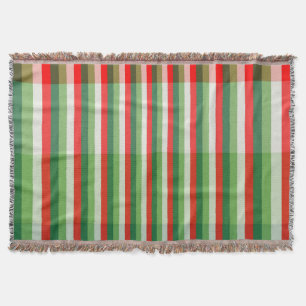 Green, Star White and Red Stipe Overlay Pattern Throw Blanket