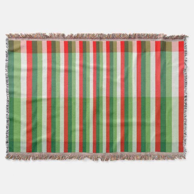 Green, Star White and Red Stipe Overlay Pattern Throw Blanket (Front)