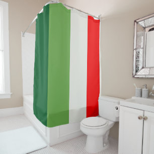 Green, Star White And Red Vertical Colour Blocks Shower Curtain