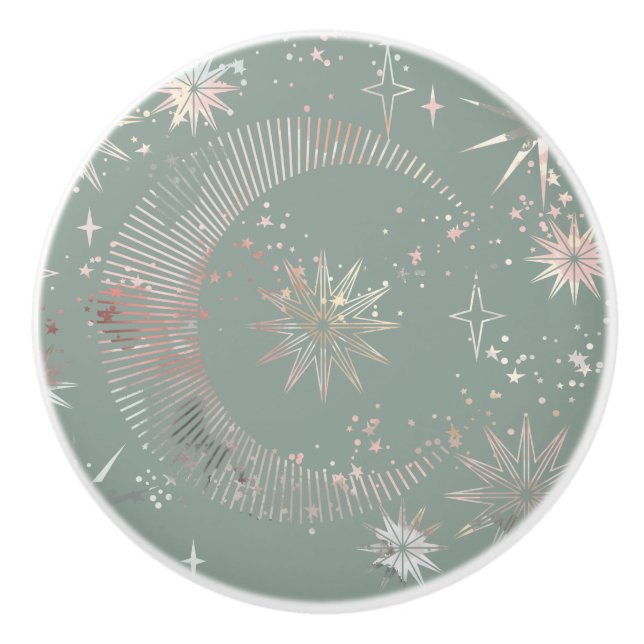 Green Starburst Ceramic Knob (Front)