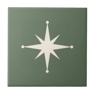 Green Starburst Mid Century Modern Retro Tile