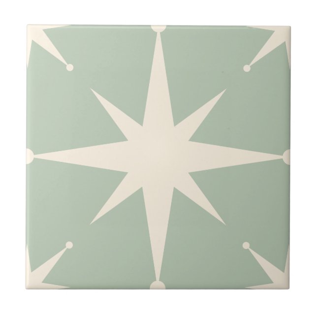 green Starburst Mid Century Modern Vintage Tile (Front)
